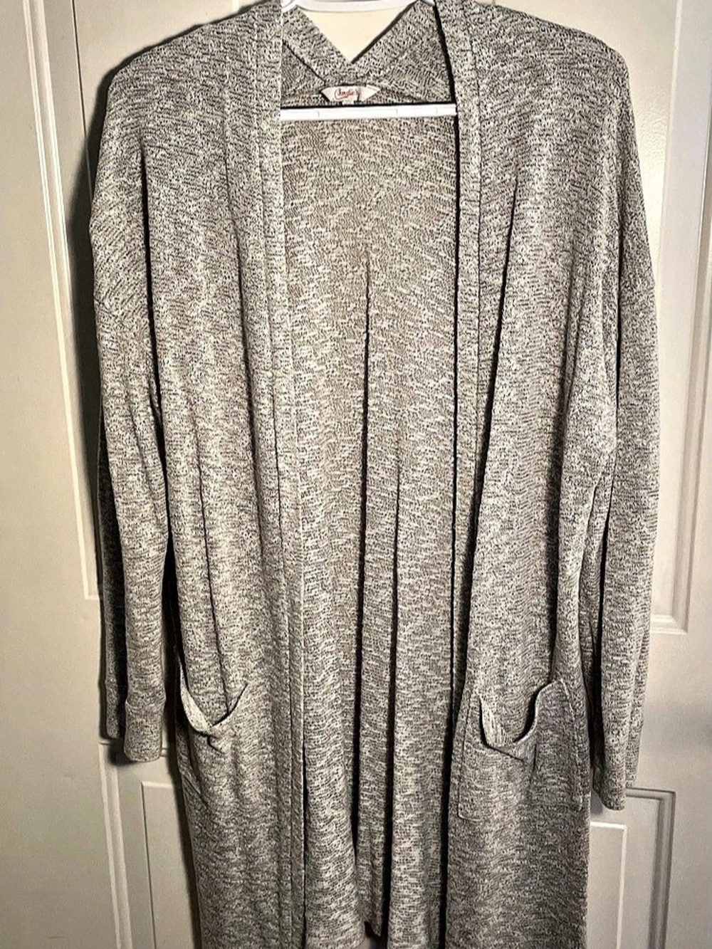 Candie’s XXL Gray Marbled Long Duster Cardigan Open Front Pockets